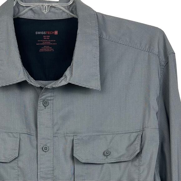 Swiss Tech shirt men’s 3XL gray long sleeve, button up sleeve Polyester spandex - Picture 2 of 5